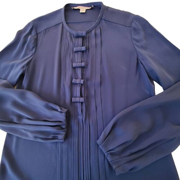 Diane Von Furstenberg Womens Blue Silk Blend Tux Pleats Bow Accents Dress Size 6 - Picture 3 of 12